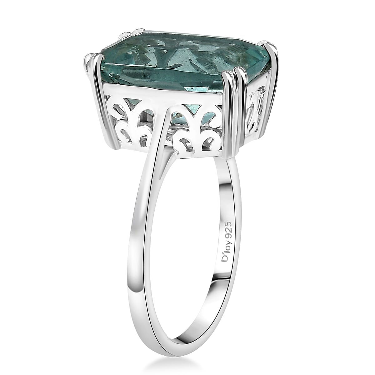 D'Joy Dean Teal Fluorite (IR) 7.75 ctw Ocean Depth Ring in Platinum Over Sterling Silver (Size 8.0) image number 3