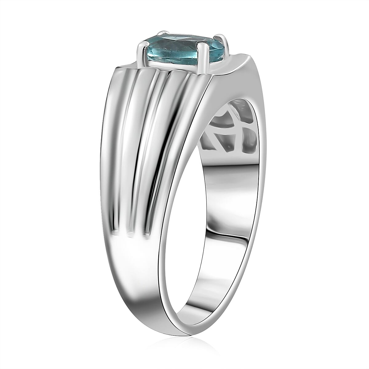 D'Joy Dean Teal Fluorite (IR) 1.50 ctw Flowing Water Men's Ring in Platinum Over Sterling Silver (Size 10.0) image number 3