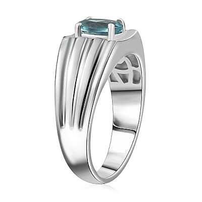 D'Joy Dean Teal Fluorite (IR) 1.50 ctw Flowing Water Men's Ring in Platinum Over Sterling Silver (Size 10.0)