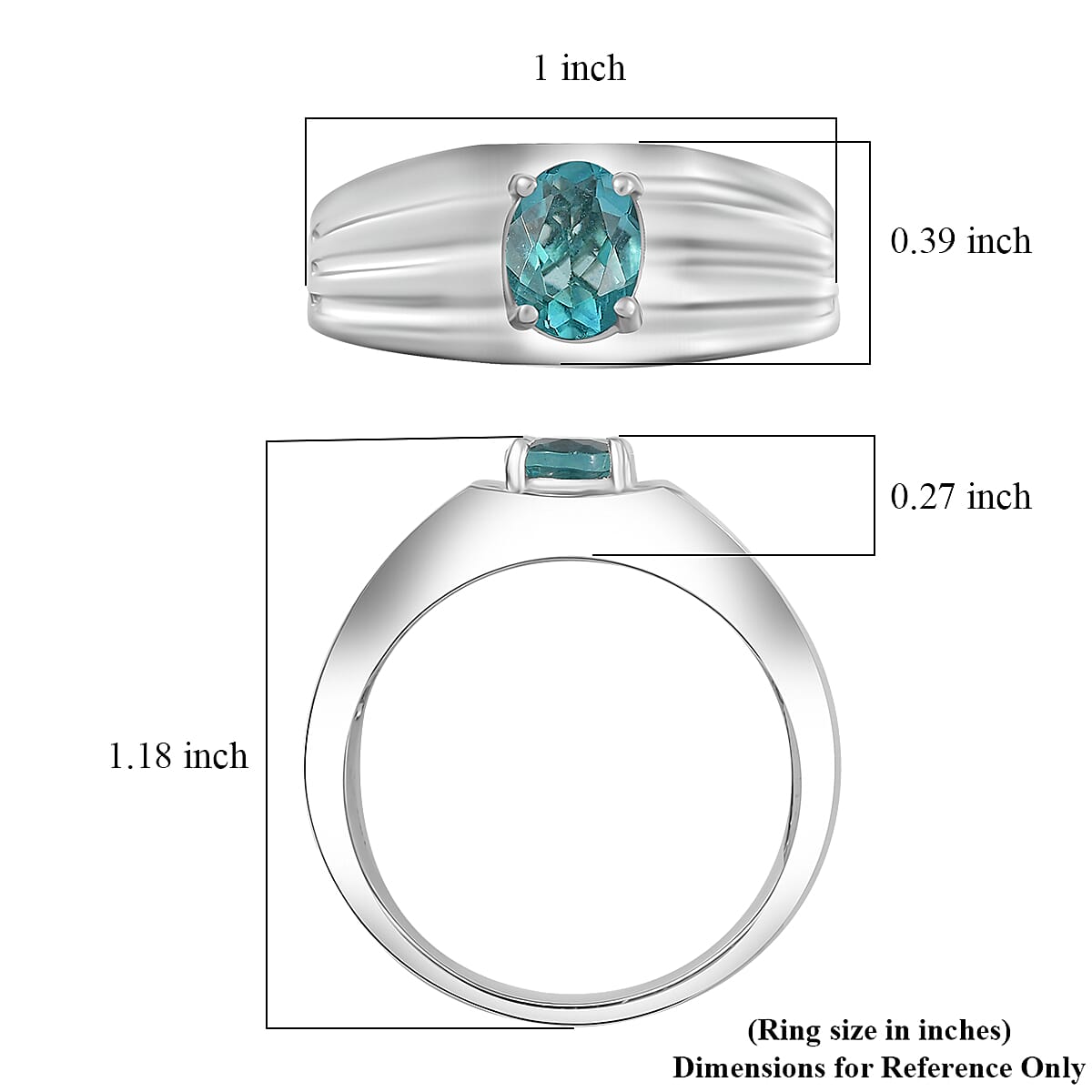 D'Joy Dean Teal Fluorite (IR) 1.50 ctw Flowing Water Men's Ring in Platinum Over Sterling Silver (Size 10.0)