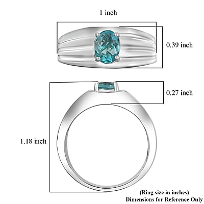 D'Joy Dean Teal Fluorite (IR) 1.50 ctw Flowing Water Men's Ring in Platinum Over Sterling Silver (Size 10.0)