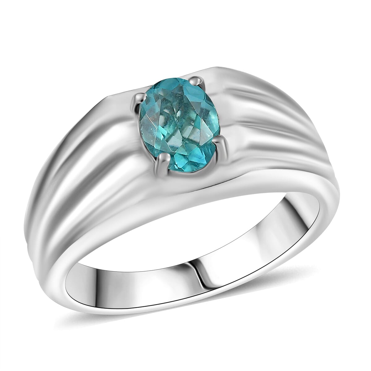 D'Joy Dean Teal Fluorite (IR) Flowing Water Men's Ring in Platinum Over Sterling Silver (Size 10.0) 1.50 ctw image number 0