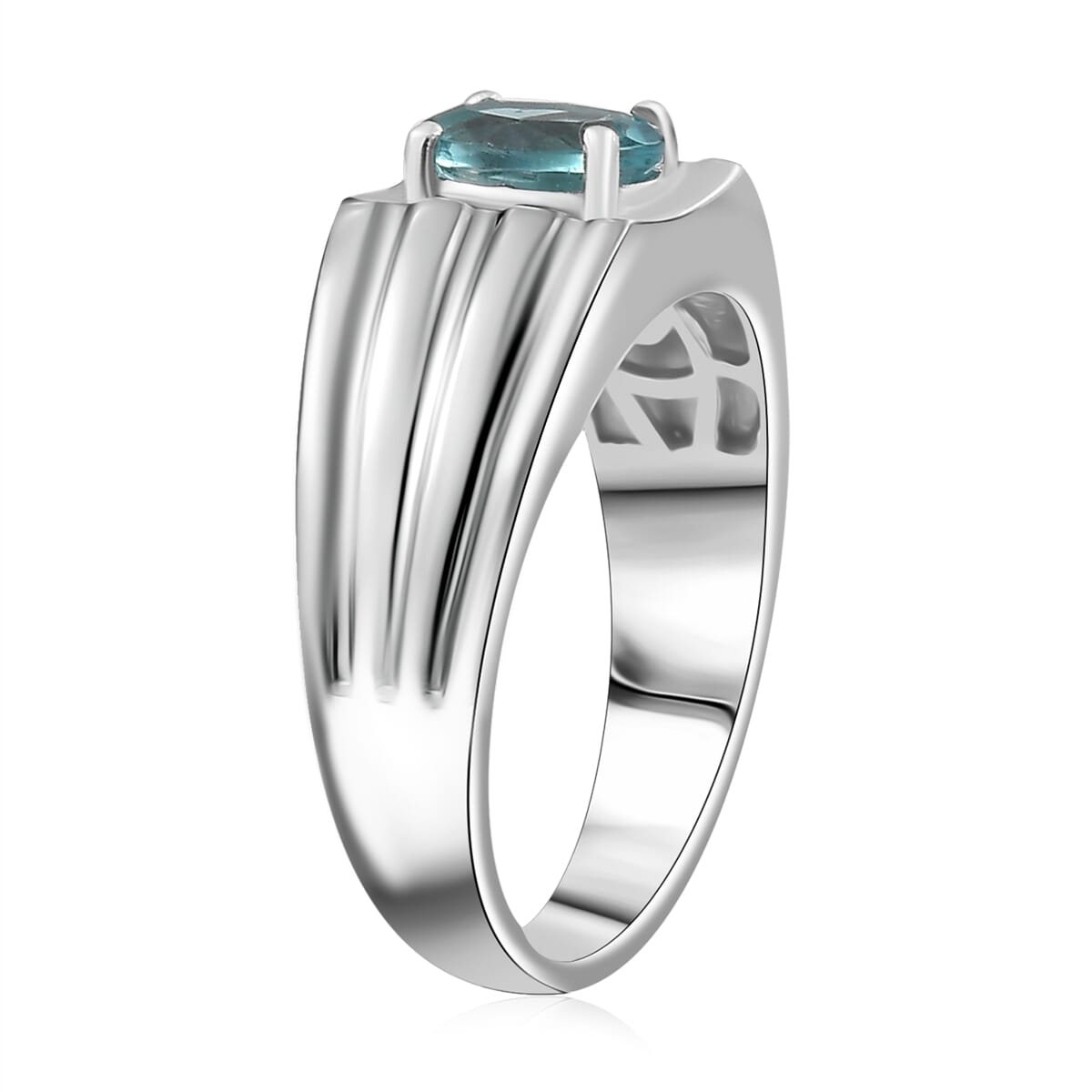 D'Joy Dean Teal Fluorite (IR) Flowing Water Men's Ring in Platinum Over Sterling Silver (Size 10.0) 1.50 ctw image number 3