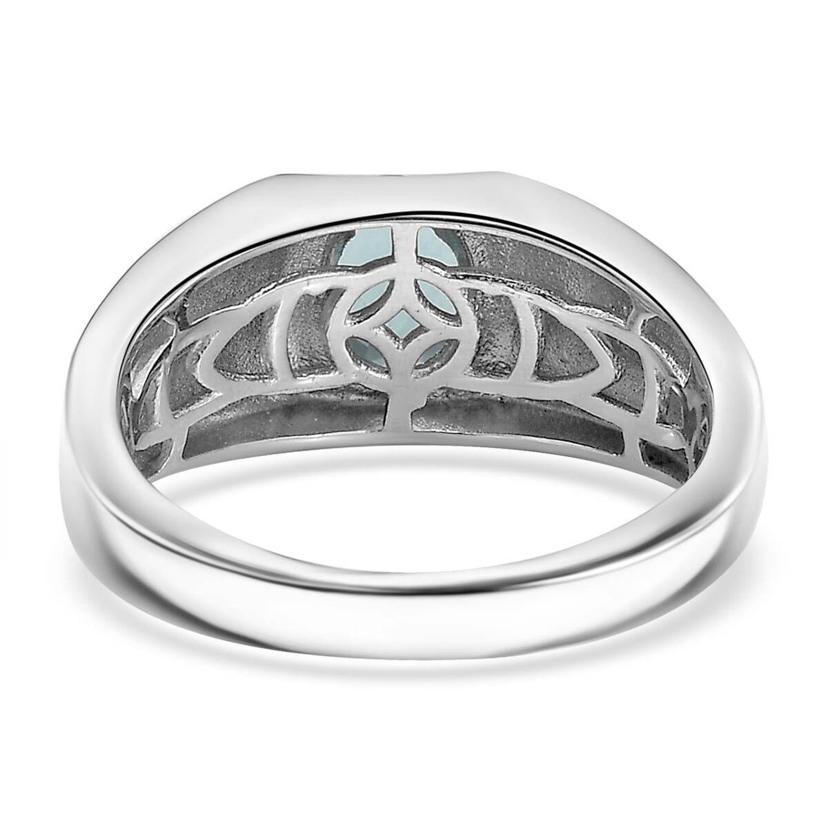 D'Joy Dean Teal Fluorite (IR) Flowing Water Men's Ring in Platinum Over Sterling Silver (Size 10.0) 1.50 ctw image number 4