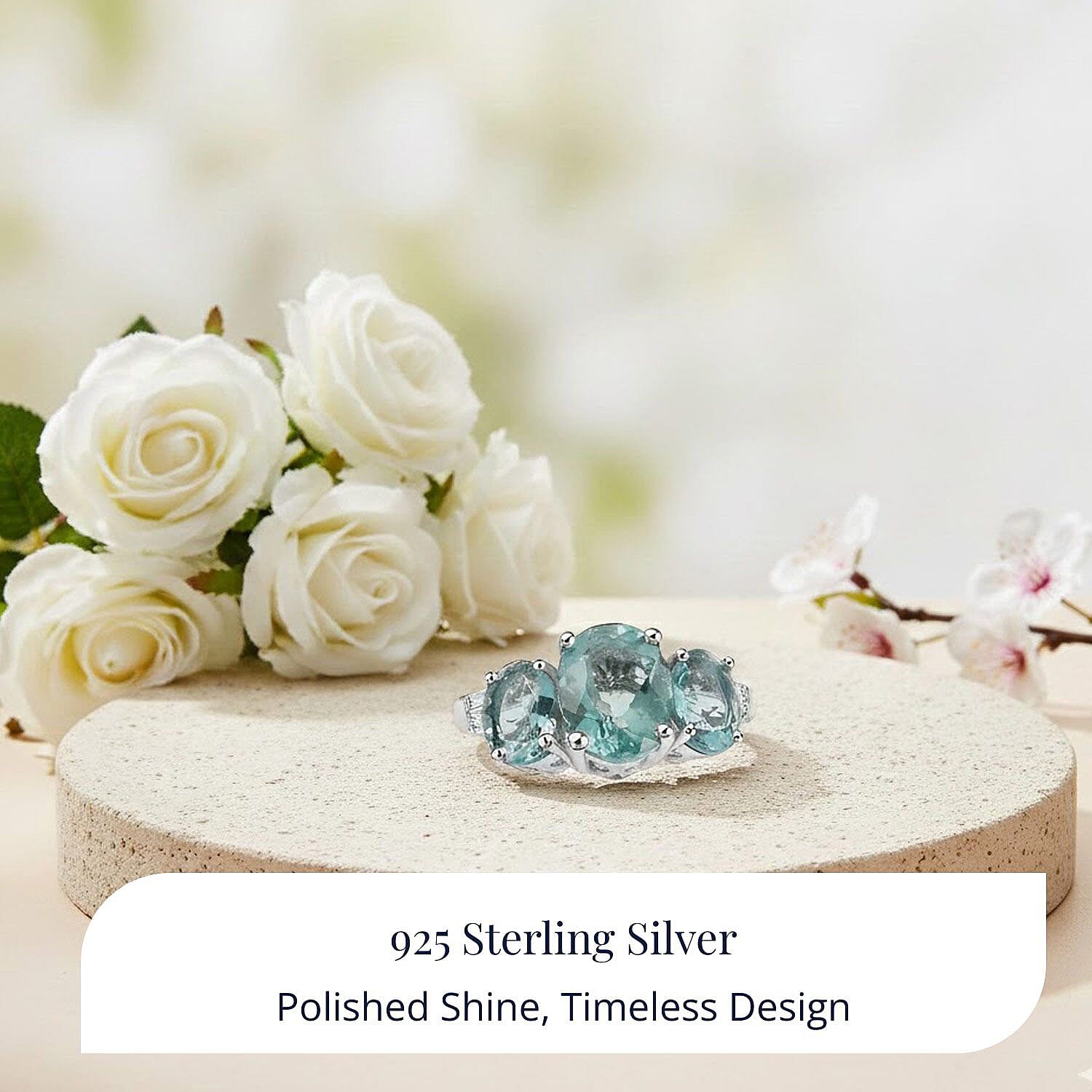 D'Joy Dean Teal Fluorite (IR) and White Topaz 4.70 ctw 3 Stone Ring in Platinum Over Sterling Silver (Size 10.0)