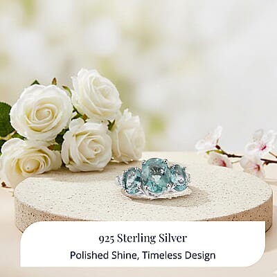 D'Joy Dean Teal Fluorite (IR) and White Topaz 4.70 ctw 3 Stone Ring in Platinum Over Sterling Silver (Size 10.0)