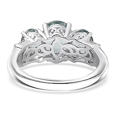 D'Joy Dean Teal Fluorite (IR) and White Topaz 4.70 ctw 3 Stone Ring in Platinum Over Sterling Silver (Size 10.0)