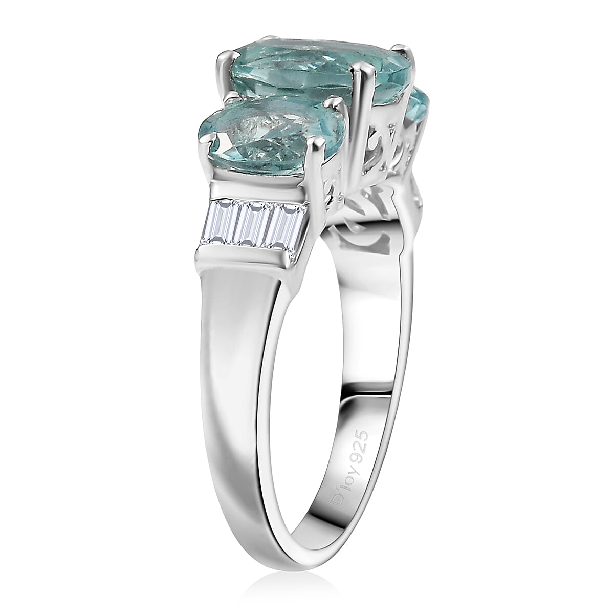 D'Joy Dean Teal Fluorite (IR) and White Topaz 4.70 ctw Ocean Trilogy Ring in Platinum Over Sterling Silver (Size 6.0) image number 3
