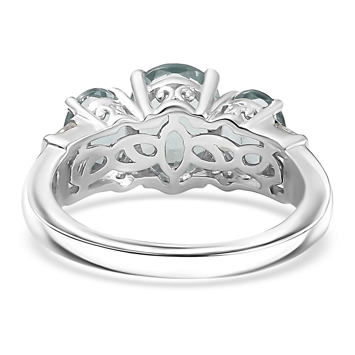 D'Joy Dean Teal Fluorite (IR) and White Topaz 4.70 ctw Ocean Trilogy Ring in Platinum Over Sterling Silver (Size 6.0) image number 4