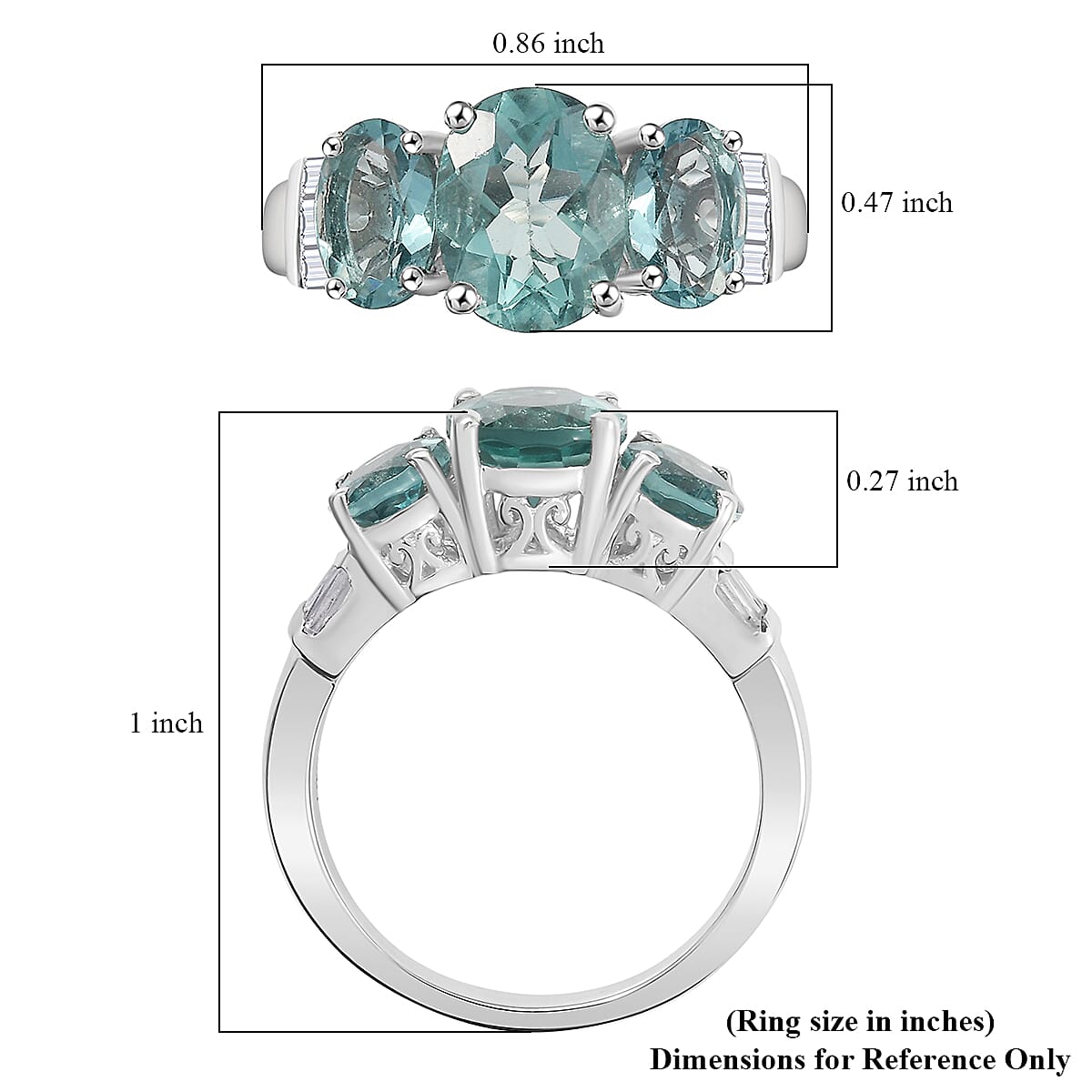 D'Joy Dean Teal Fluorite (IR) and White Topaz 4.70 ctw Ocean Trilogy Ring in Platinum Over Sterling Silver (Size 6.0) image number 5