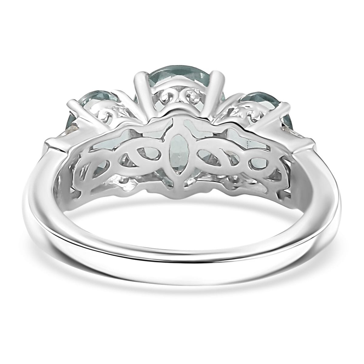 D'Joy Belgian Teal Fluorite and White Topaz 4.70 ctw Ring in Platinum Over Sterling Silver (Size 7.0) image number 4