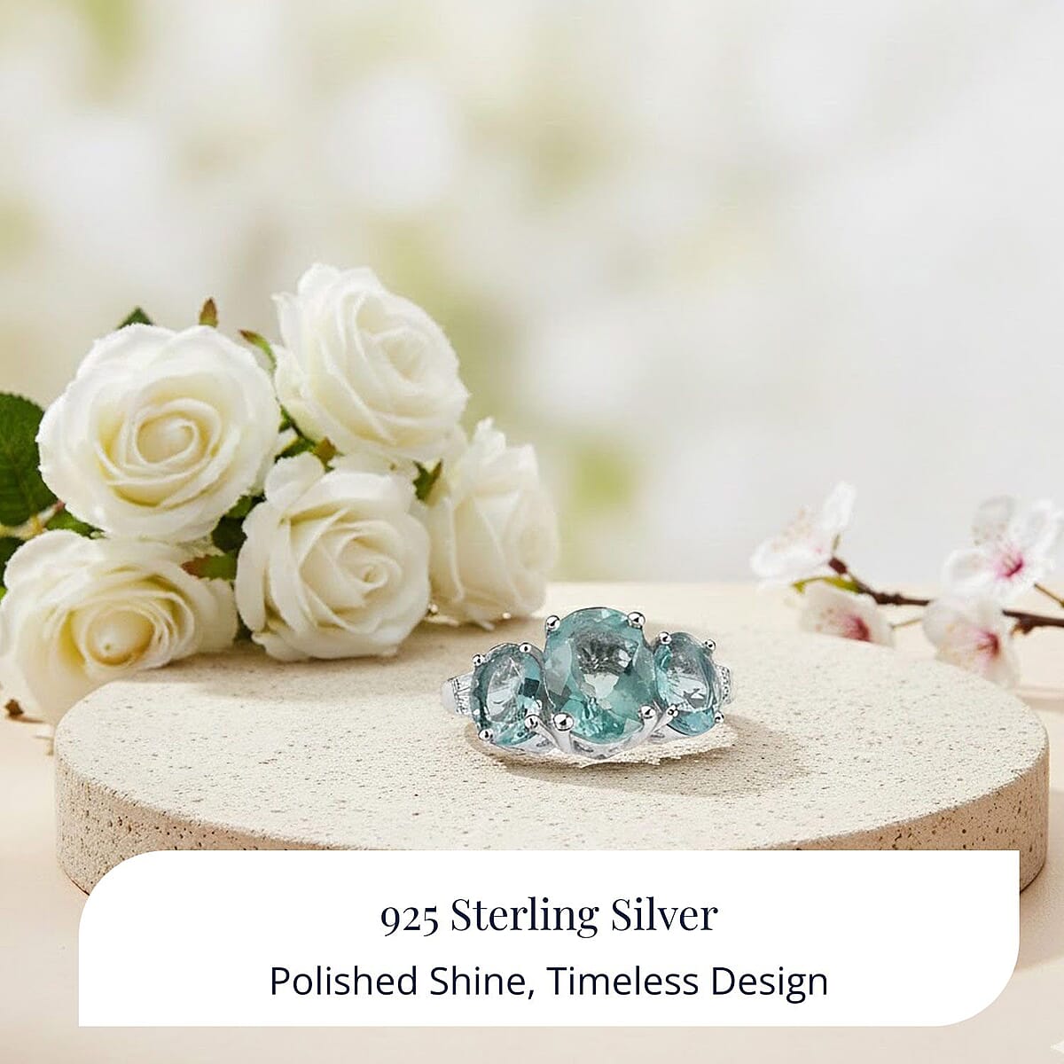 D'Joy Dean Teal Fluorite (IR) and White Topaz 4.70 ctw Ocean Trilogy Ring in Platinum Over Sterling Silver (Size 8.0) image number 4