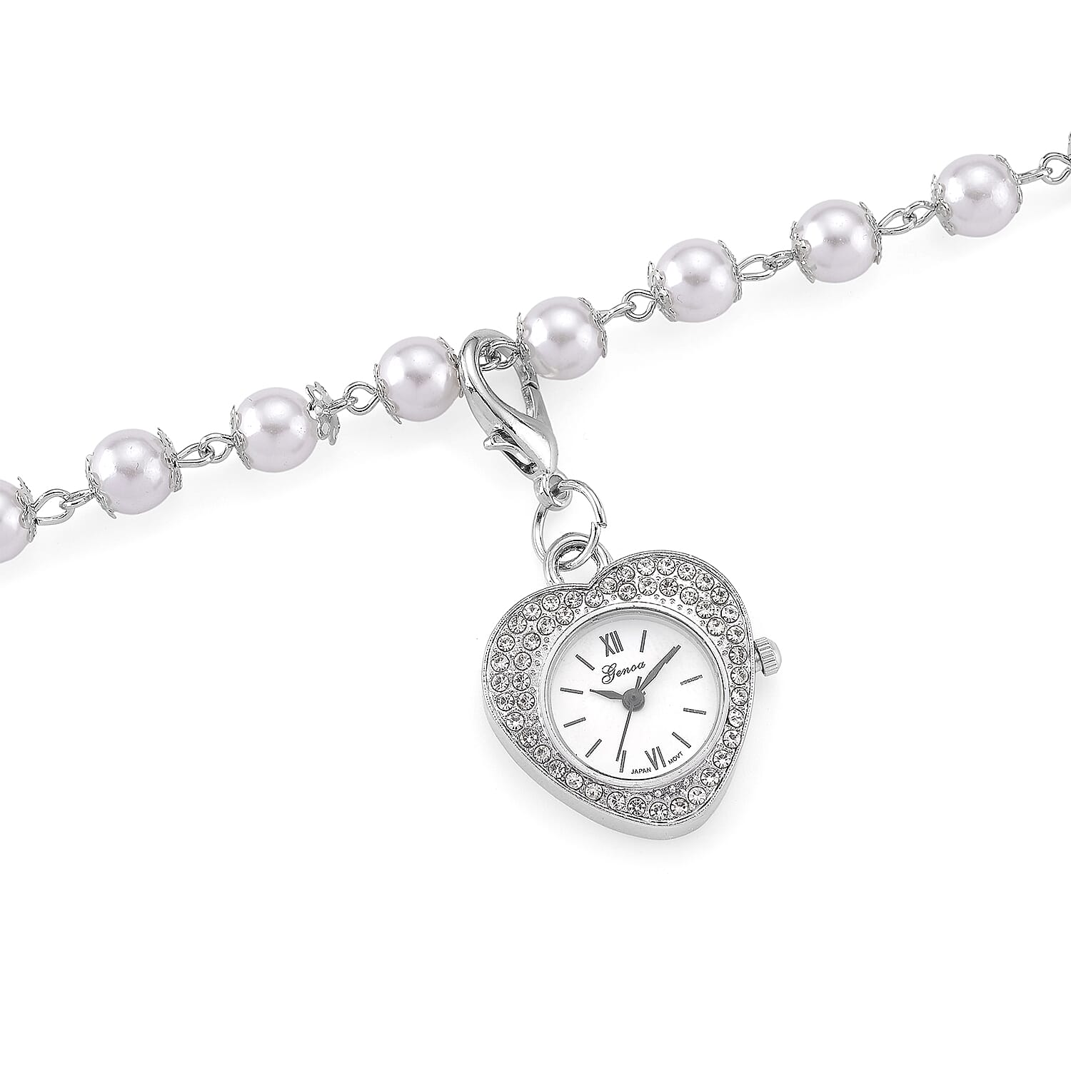 Genoa Austrian Crystal and Simulated Pearl Japanese Movement Pocket Watch with 4 Layer Chain (17, 24 and 34 Inches)
