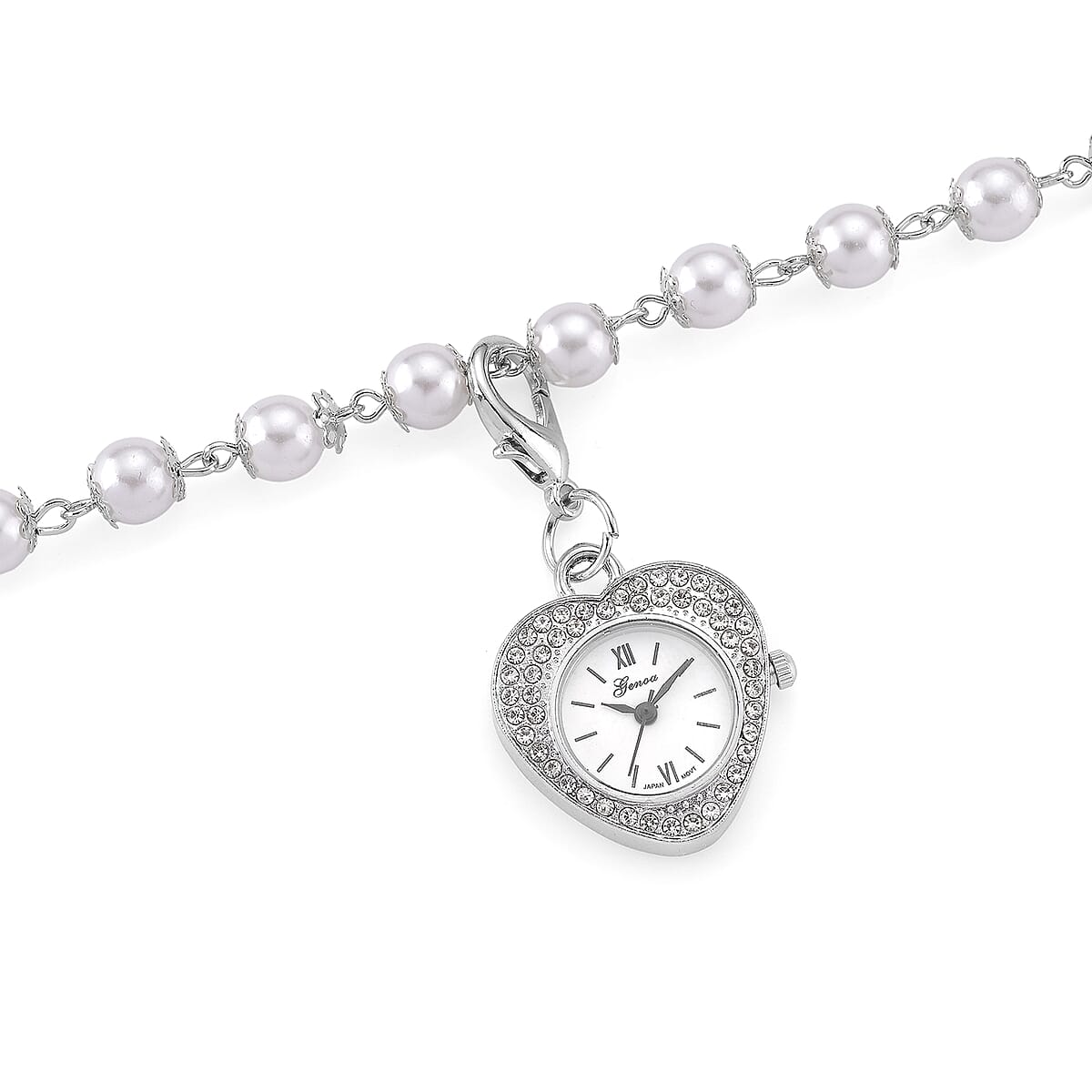 Genoa Austrian Crystal and Simulated Pearl Japanese Movement Pocket Watch with 4 Layer Chain (17, 24 and 34 Inches) image number 3