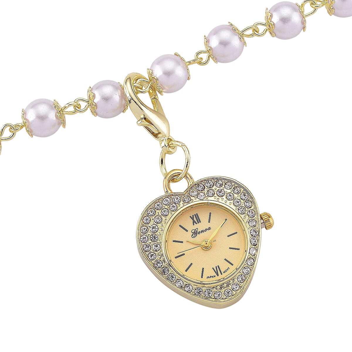 Genoa Austrian Crystal and Simulated Pearl Japanese Movement Pocket Watch with 4 Layer Chain (17, 24 and 34 Inches) image number 3