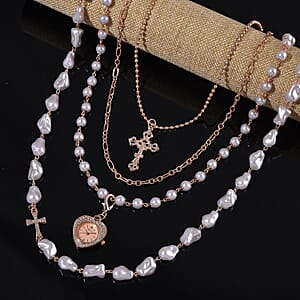 Genoa Austrian Crystal and Simulated Pearl Japanese Movement Pocket Watch with 4 Layer Chain (17, 24 and 34 Inches)