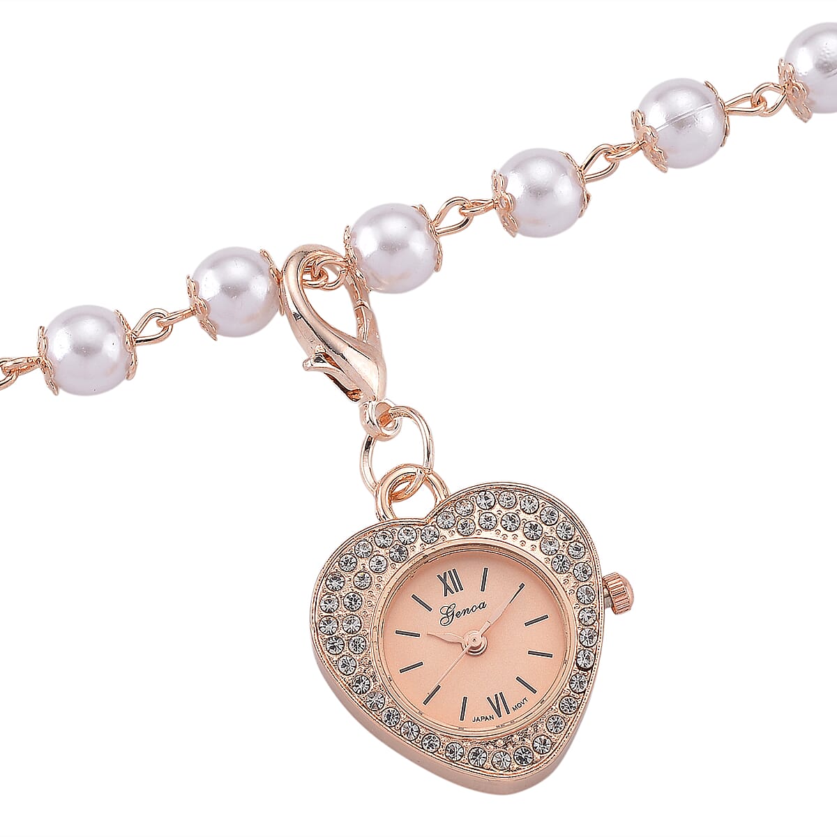 Genoa Austrian Crystal and Simulated Pearl Japanese Movement Pocket Watch with 4 Layer Chain (17, 24 and 34 Inches) image number 3