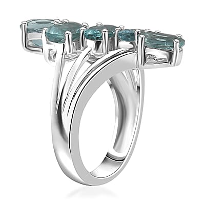 D'Joy Dean Teal Fluorite (IR) 4.60 ctw Ocean Waves Ring in Platinum Over Sterling Silver (Size 10.0) 