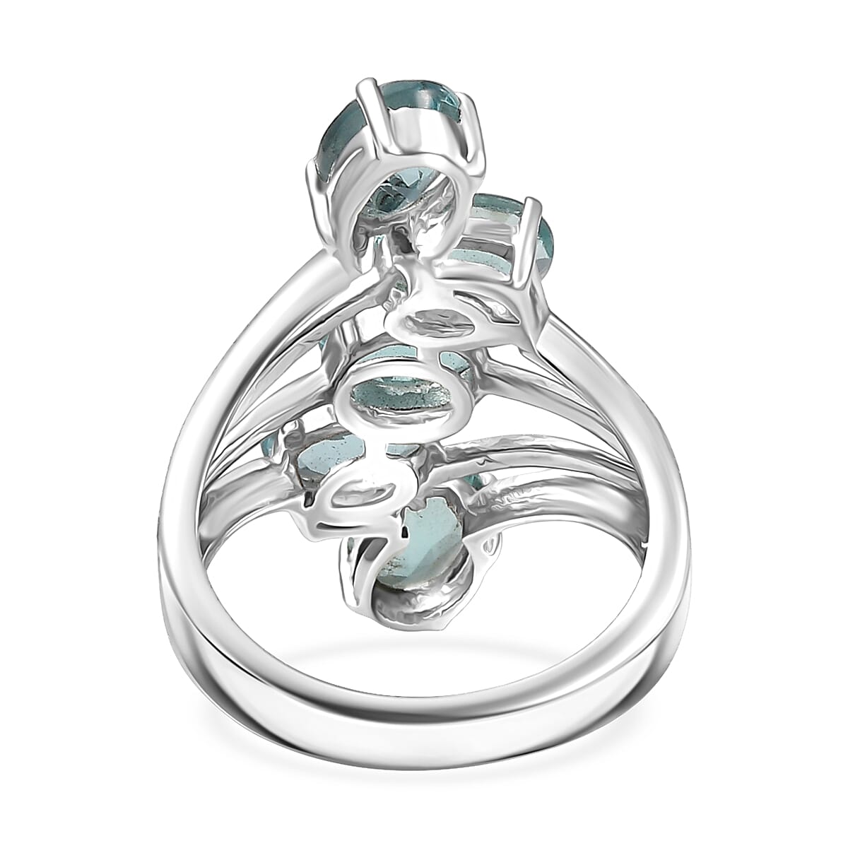 D'Joy Dean Teal Fluorite (IR) 4.60 ctw Ocean Waves Ring in Platinum Over Sterling Silver (Size 10.0) 
