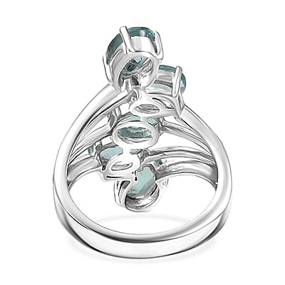 D'Joy Dean Teal Fluorite (IR) 4.60 ctw Ocean Waves Ring in Platinum Over Sterling Silver (Size 10.0) 