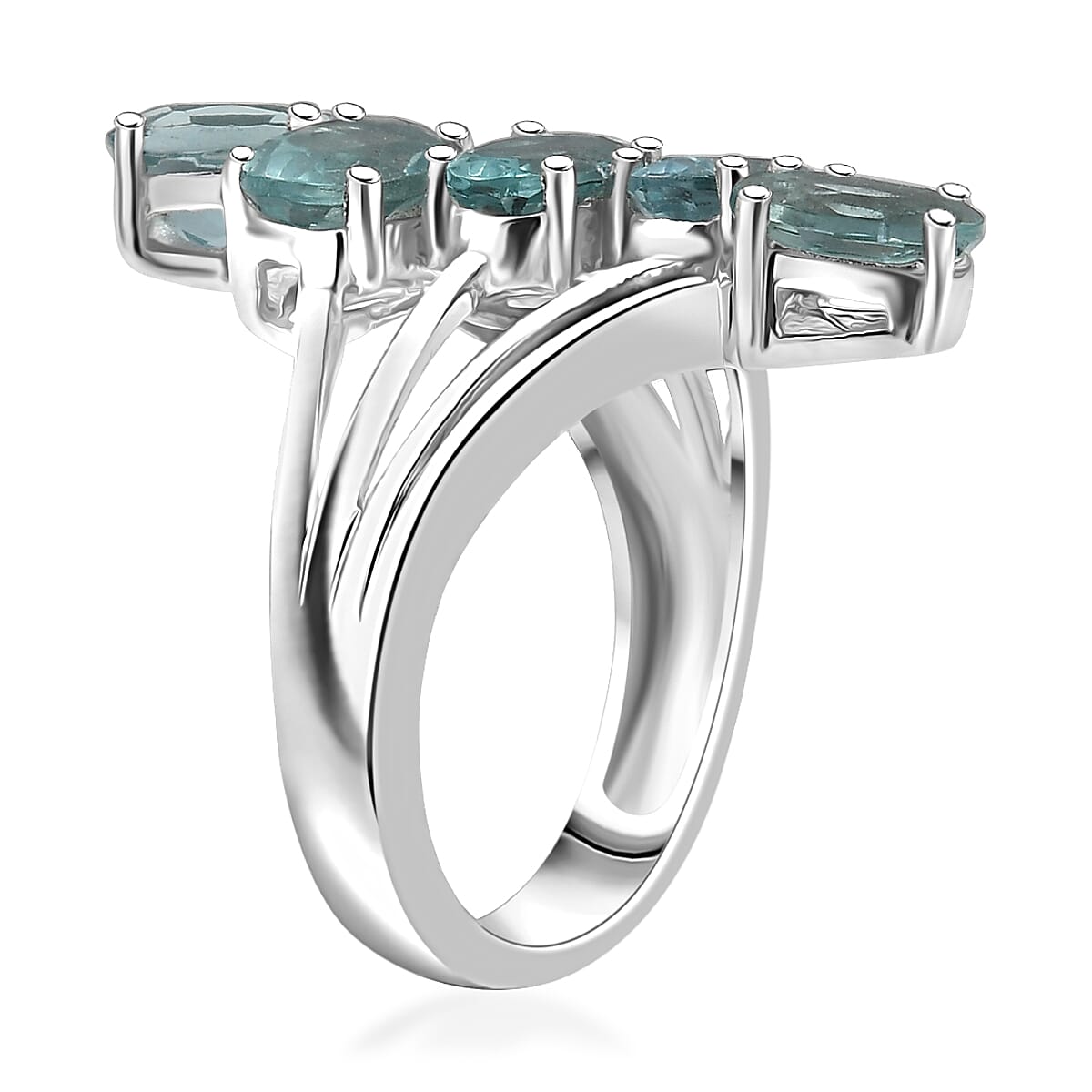 D'Joy Dean Teal Fluorite (IR) 4.60 ctw Ocean Waves Ring in Platinum Over Sterling Silver (Size 6.0)  image number 3