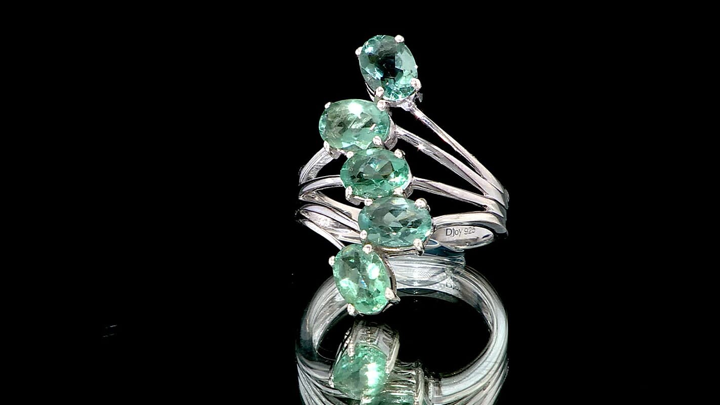 D'Joy Dean Teal Fluorite (IR) Ocean Waves Ring in Platinum Over Sterling Silver (Size 10.0) 4.60 ctw