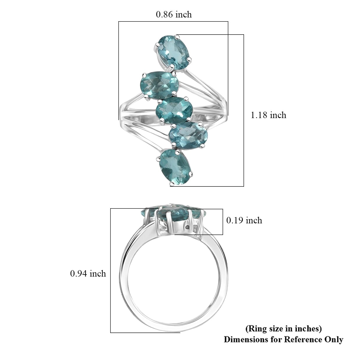 D'Joy Belgian Teal Fluorite 4.60 ctw Ring in Platinum Over Sterling Silver (Size 7.0) image number 5