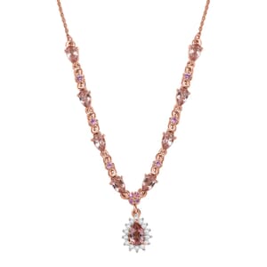 D'Joy Premium Blush Tourmaline and Multi Gemstone 2.60 ctw Necklace in 18K Vermeil Rose Gold Over Sterling Silver 18 Inches