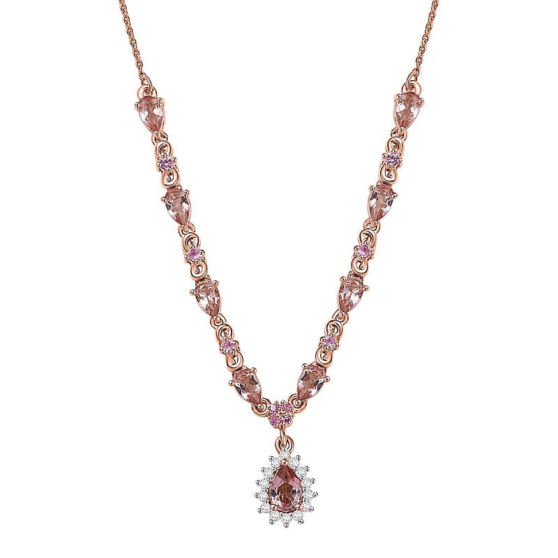 D'Joy Premium Blush Tourmaline and Multi Gemstone 2.60 ctw Whispers of Rose Necklace in 18K Vermeil Rose Gold Over Sterling Silver 18 Inches