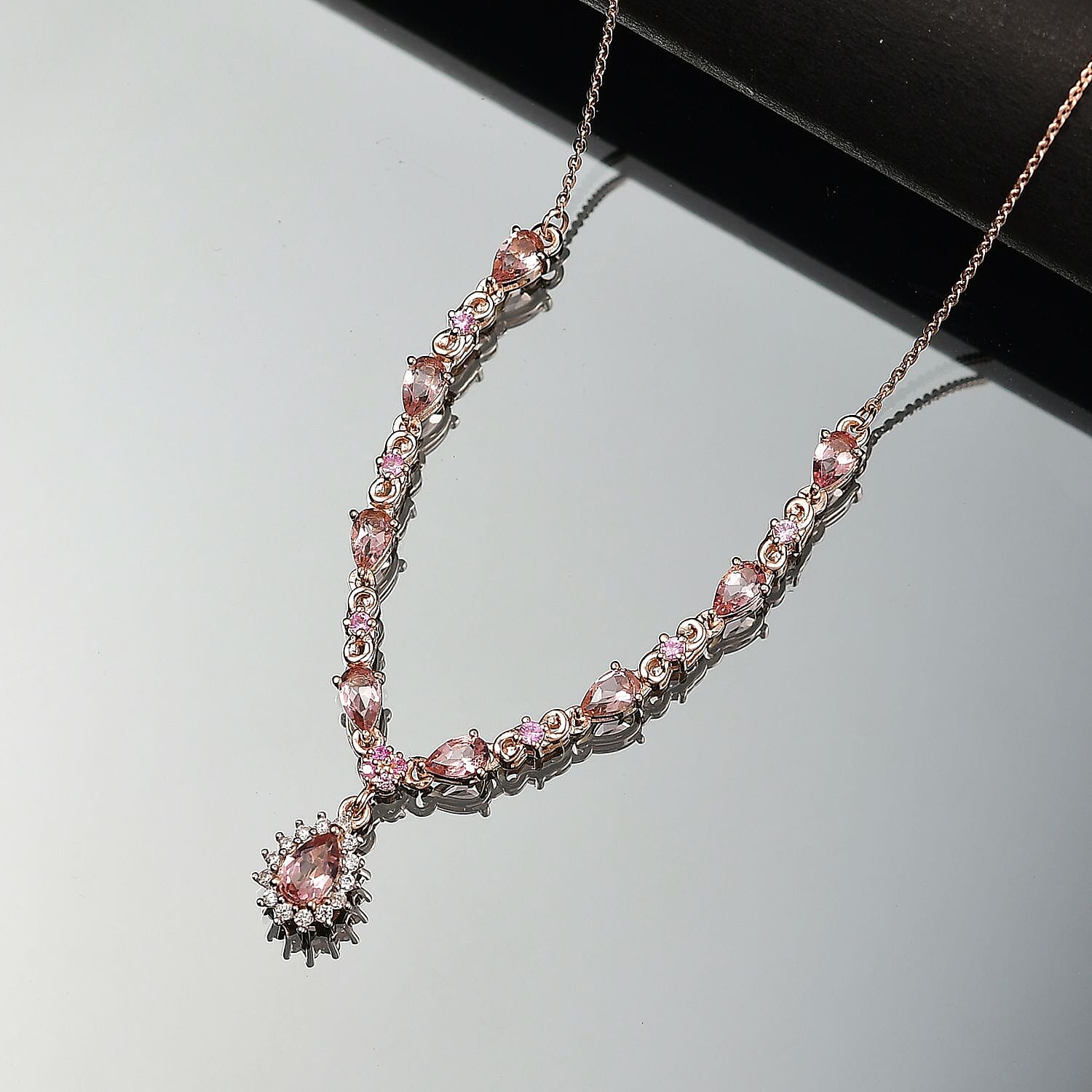 D'Joy Premium Blush Tourmaline and Multi Gemstone 2.60 ctw Whispers of Rose Necklace in 18K Vermeil Rose Gold Over Sterling Silver 18 Inches
