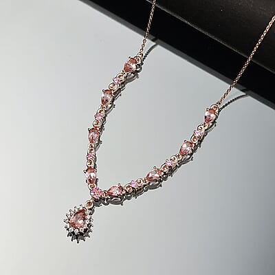 D'Joy Premium Blush Tourmaline and Multi Gemstone 2.60 ctw Whispers of Rose Necklace in 18K Vermeil Rose Gold Over Sterling Silver 18 Inches