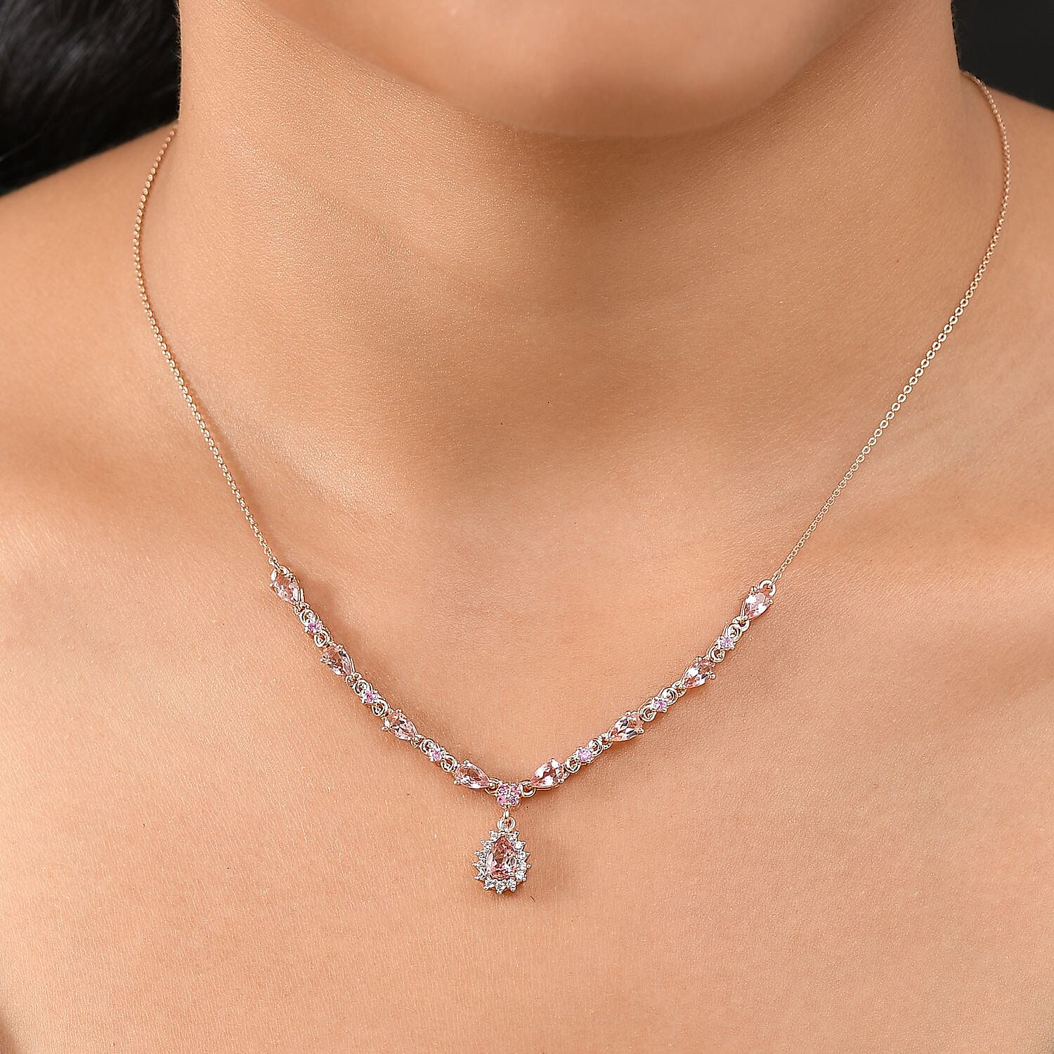 D'Joy Premium Blush Tourmaline and Multi Gemstone 2.60 ctw Whispers of Rose Necklace in 18K Vermeil Rose Gold Over Sterling Silver 18 Inches