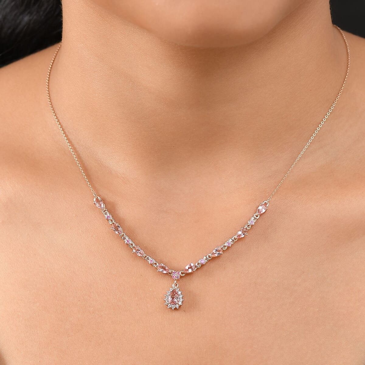 D'Joy Premium Blush Tourmaline and Multi Gemstone 2.60 ctw Necklace in 18K Vermeil Rose Gold Over Sterling Silver 18 Inches image number 2