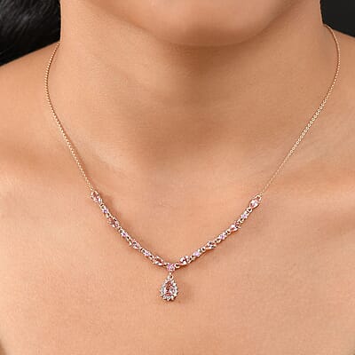 D'Joy Premium Blush Tourmaline and Multi Gemstone 2.60 ctw Whispers of Rose Necklace in 18K Vermeil Rose Gold Over Sterling Silver 18 Inches