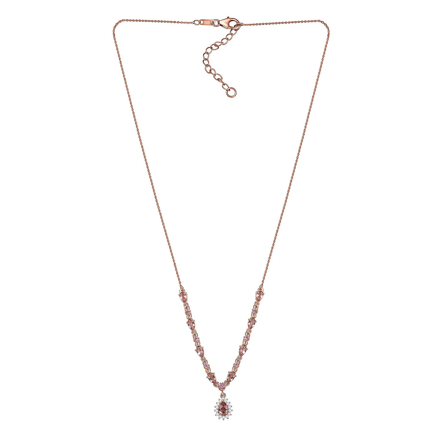 D'Joy Premium Blush Tourmaline and Multi Gemstone 2.60 ctw Whispers of Rose Necklace in 18K Vermeil Rose Gold Over Sterling Silver 18 Inches