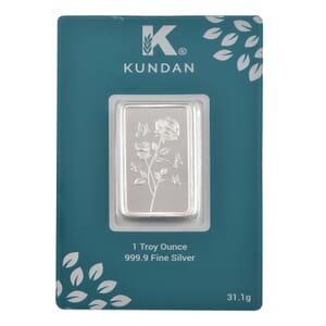 Kundan 999.9 Fine Silver One Troy Ounce Bullion Rose Flower Bar (31 g)