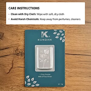  Kundan 999.9 Fine Silver One Troy Ounce Bullion Rose Flower Bar 31 Grams