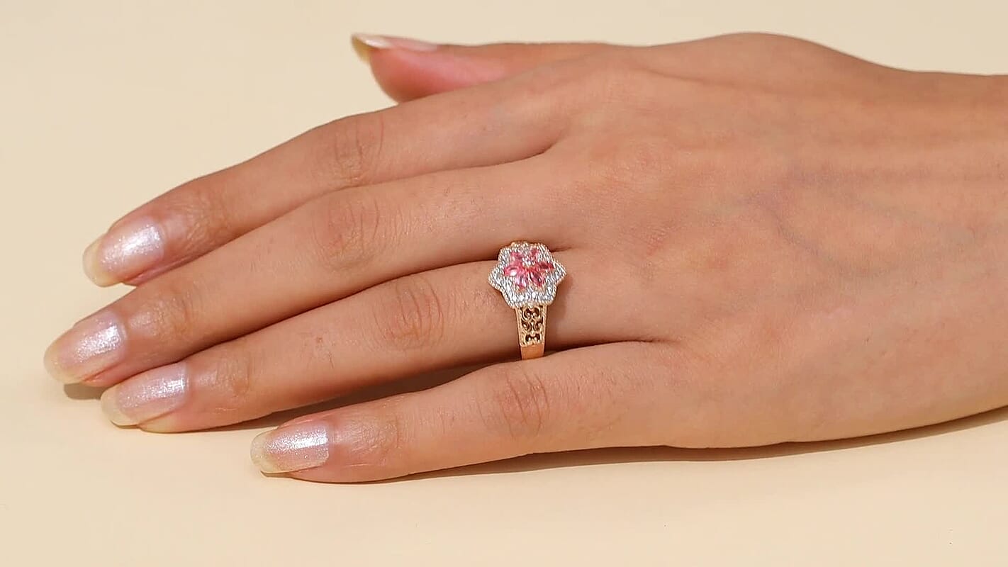 D'Joy Mahenge Spinel and Multi Gemstone Floral Ring in 18K Vermeil RG Over Sterling Silver