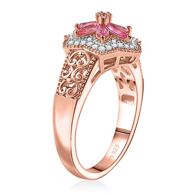 D'Joy Premium Mahenge Spinel and White Zircon 0.85 ctw Floral Regalia Ring in 18K Vermeil Rose Gold Over Sterling Silver (Size 6.0)