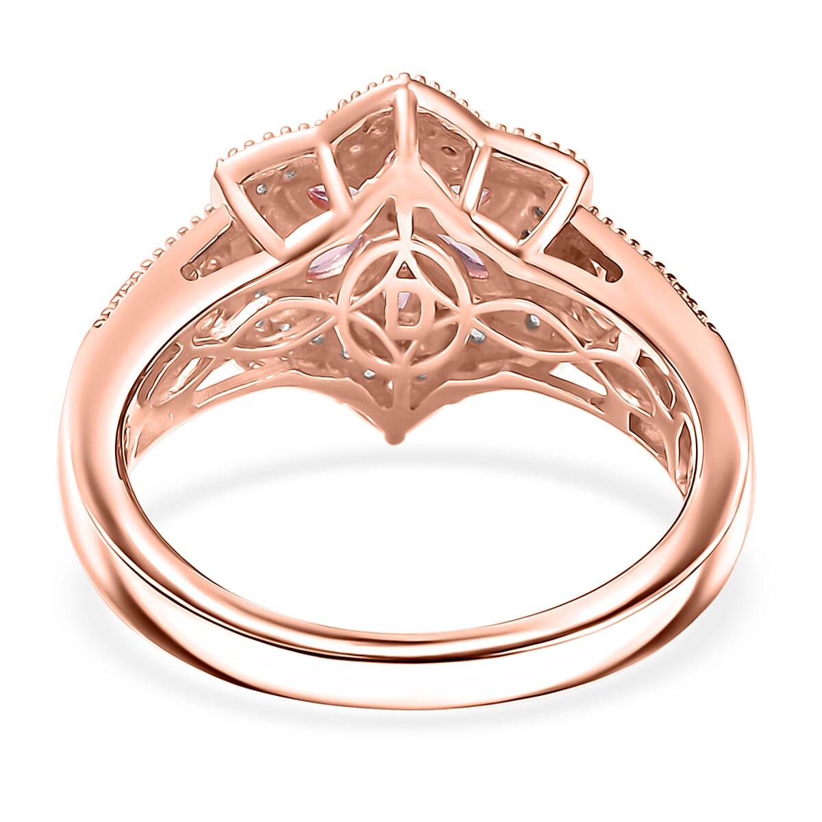 D'Joy Premium Mahenge Spinel and White Zircon 0.85 ctw Floral Regalia Ring in 18K Vermeil Rose Gold Over Sterling Silver (Size 6.0)