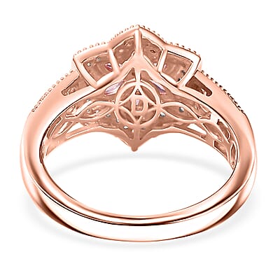 D'Joy Premium Mahenge Spinel and White Zircon 0.85 ctw Floral Regalia Ring in 18K Vermeil Rose Gold Over Sterling Silver (Size 6.0)