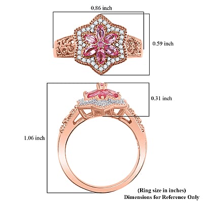 D'Joy Premium Mahenge Spinel and White Zircon 0.85 ctw Floral Regalia Ring in 18K Vermeil Rose Gold Over Sterling Silver (Size 6.0)