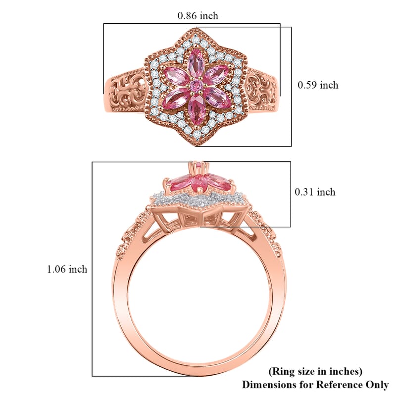 D'Joy Premium Mahenge Spinel and White Zircon 0.85 ctw Floral Regalia Ring in 18K Vermeil Rose Gold Over Sterling Silver (Size 6.0)