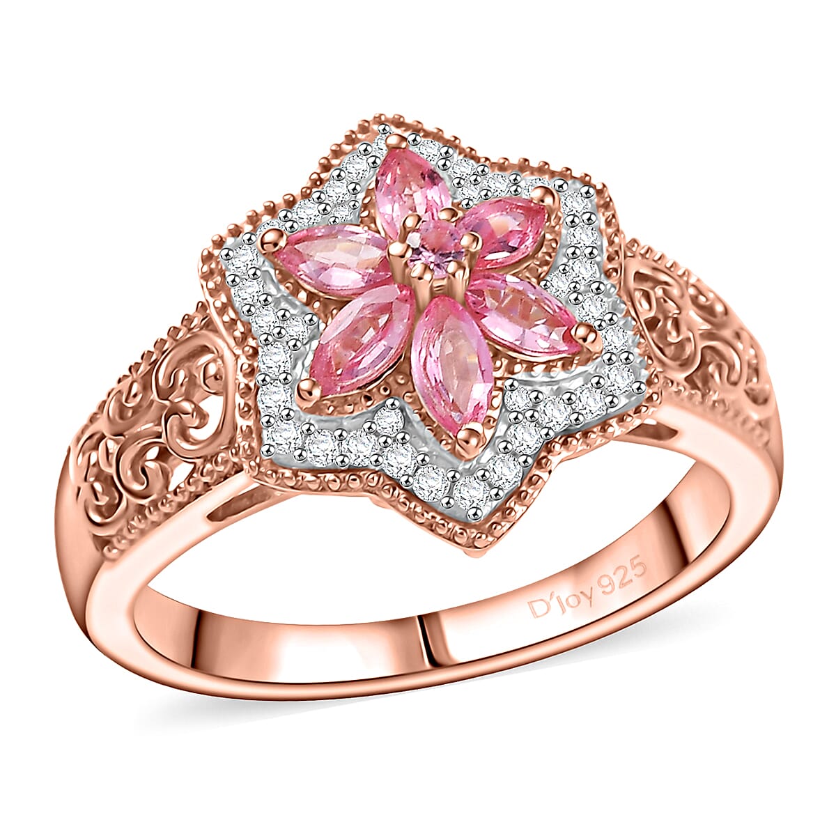 D'Joy Premium Mahenge Spinel and White Zircon 0.85 ctw Floral Regalia Ring in 18K Vermeil Rose Gold Over Sterling Silver (Size 9.0) image number 0