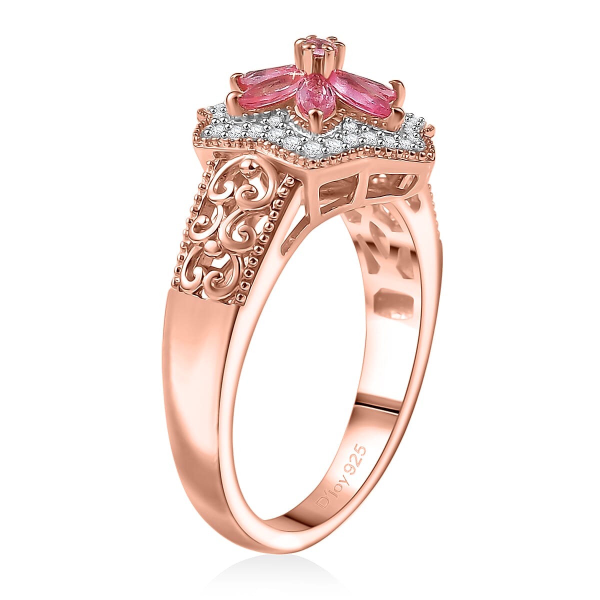 D'Joy Premium Mahenge Spinel and White Zircon 0.85 ctw Floral Regalia Ring in 18K Vermeil Rose Gold Over Sterling Silver (Size 9.0) image number 3