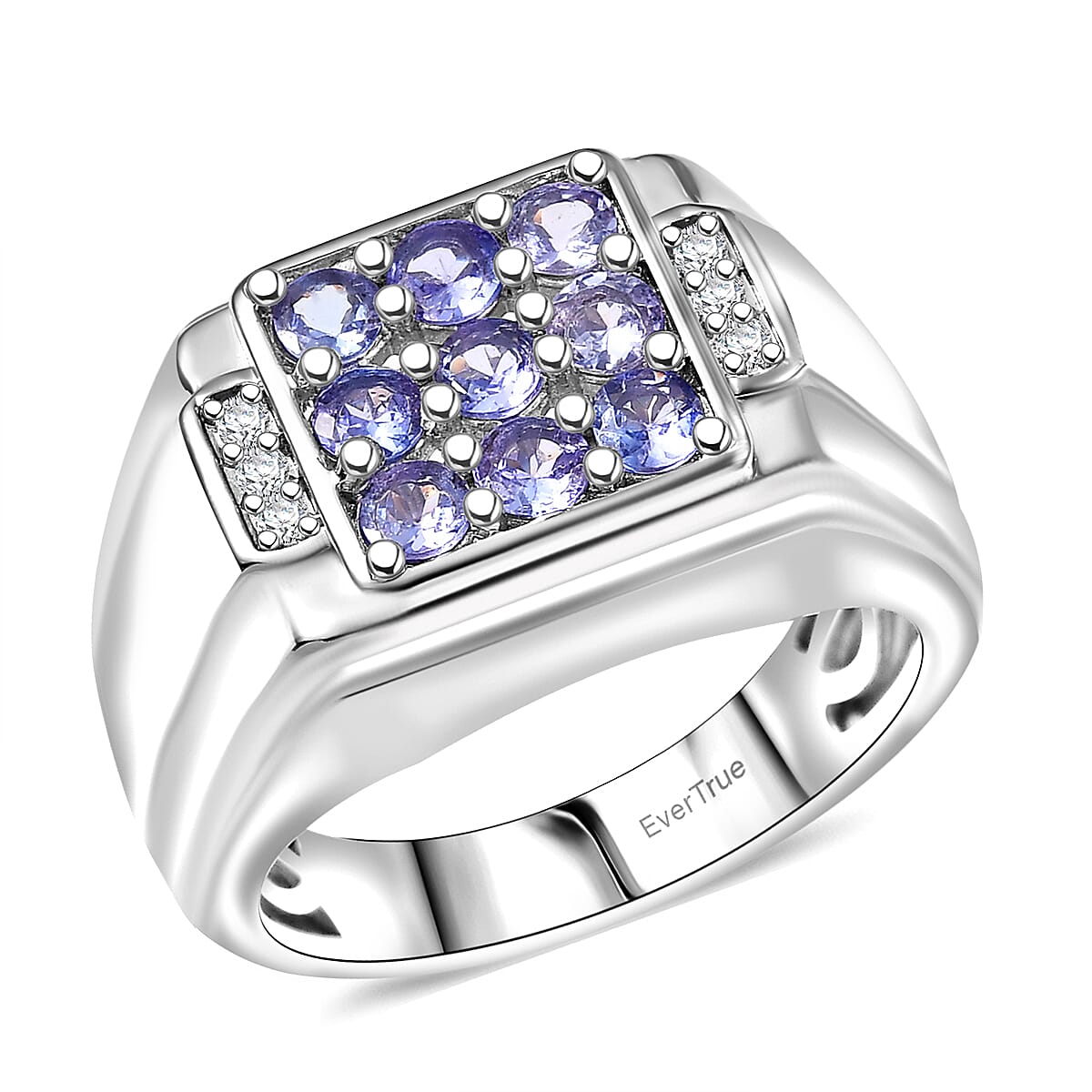 EverTrue Tanzanite and Moissanite 1.00 ctw Art Deco Mens Ring in Platinum Bond (Size 10.0) image number 0
