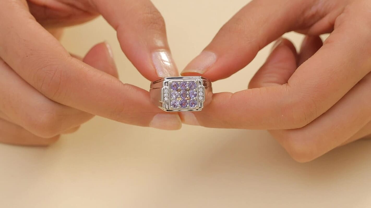 EverTrue Tanzanite and Moissanite 1.00 ctw Art Deco Mens Ring in Platinum Bond (Size 10.0)