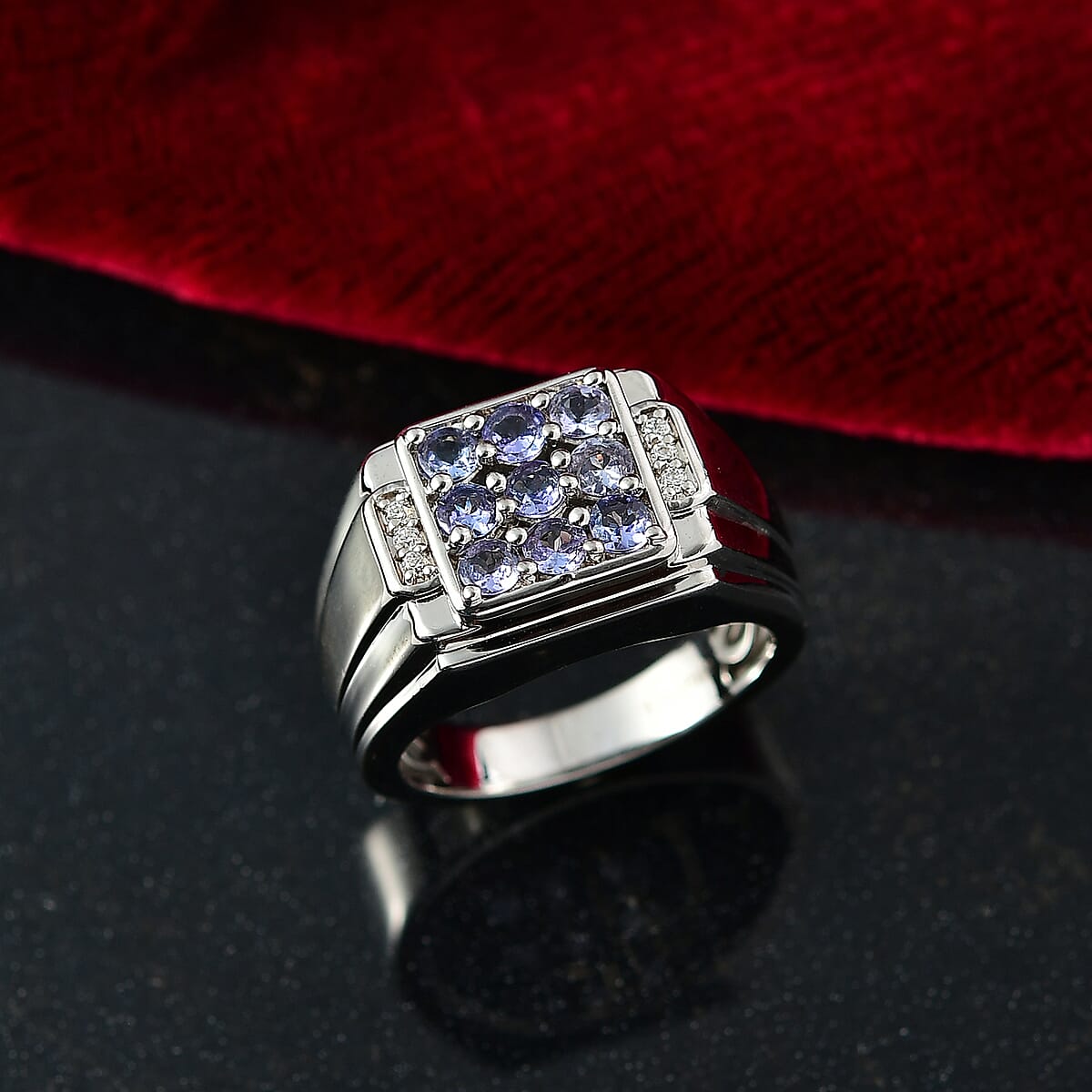 EverTrue Tanzanite and Moissanite 1.00 ctw Art Deco Mens Ring in Platinum Bond (Size 10.0) image number 1