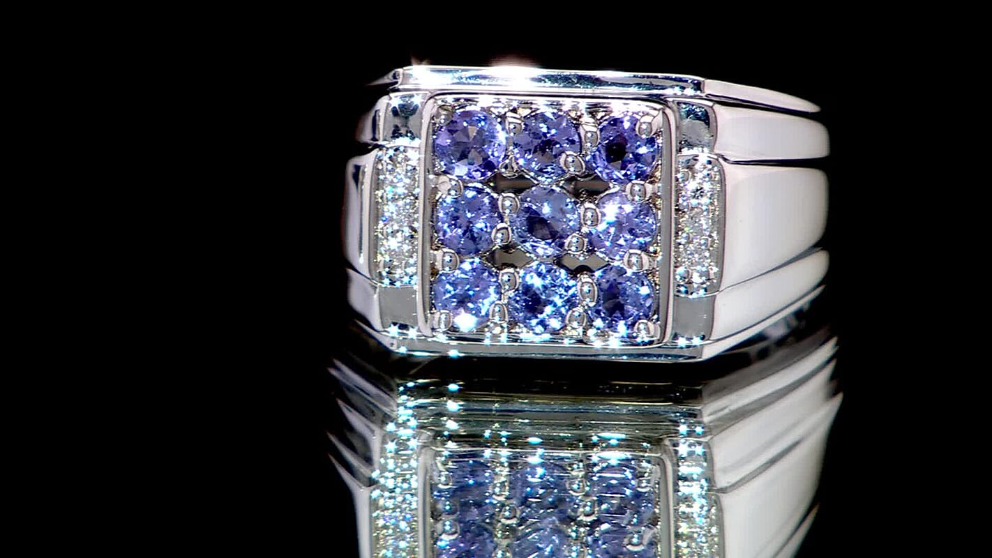 EverTrue Tanzanite and Moissanite 1.00 ctw Art Deco Mens Ring in Platinum Bond (Size 10.0)