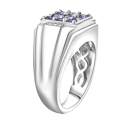 EverTrue Tanzanite and Moissanite 1.00 ctw Art Deco Mens Ring in Platinum Bond (Size 10.0)